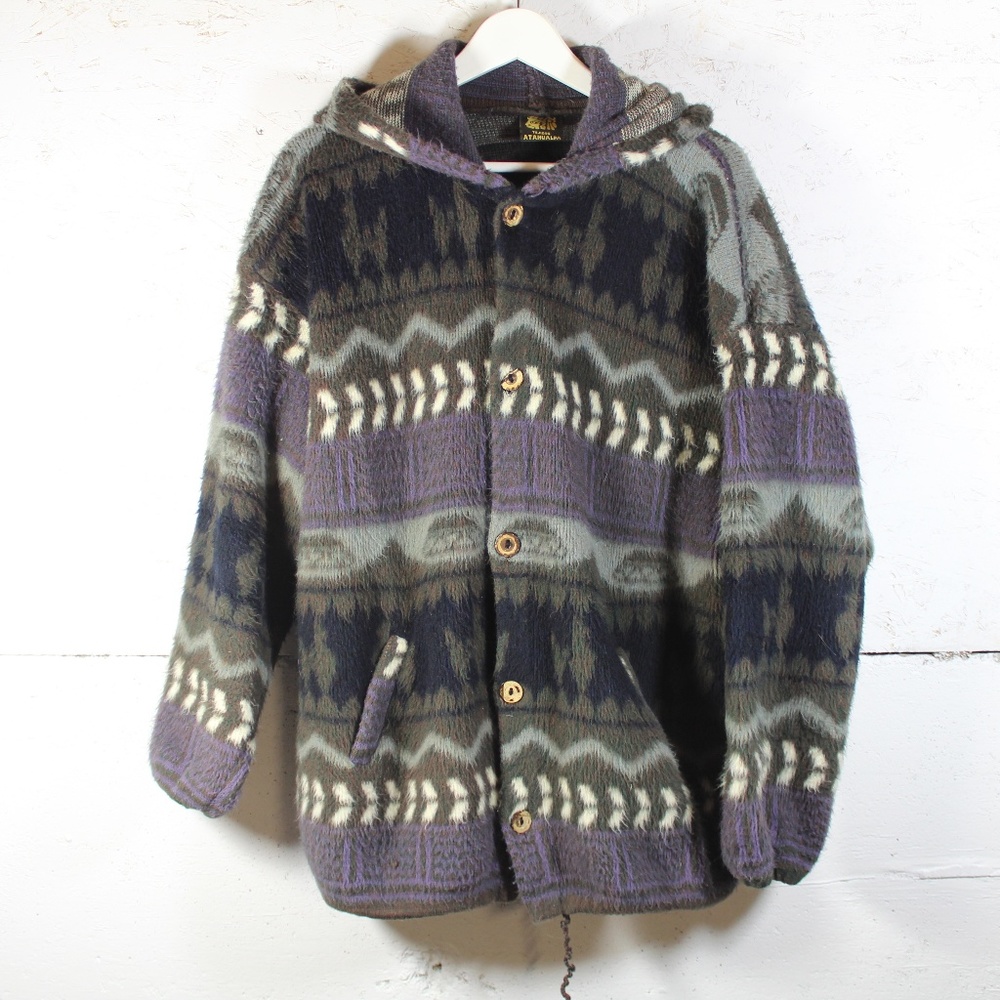 Tejidos Athahualpa Alpaca Button Front Hoodie Lg